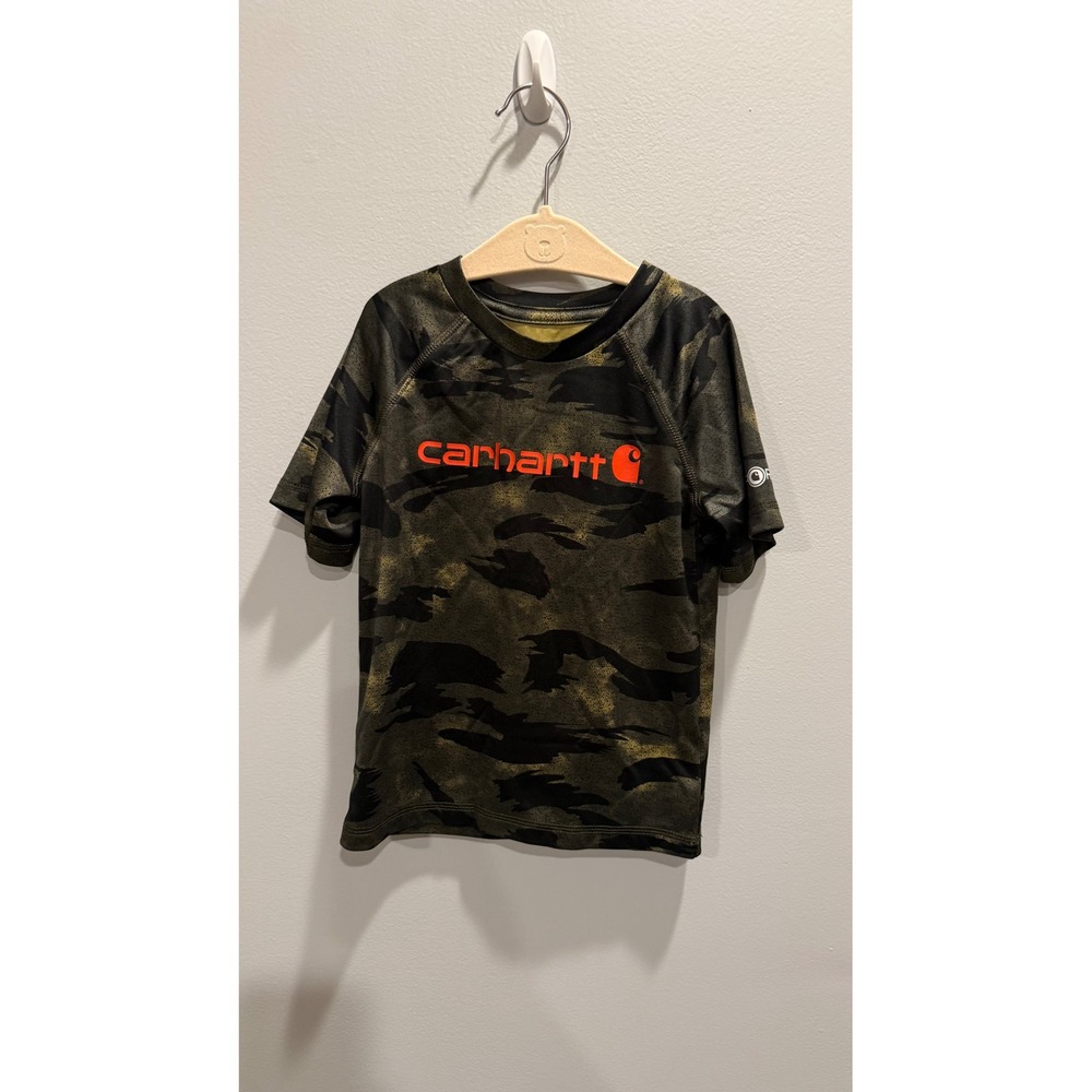 Carhartt Force Toddler Boys Camo Performance T-Shirt Green Orange Logo 2T